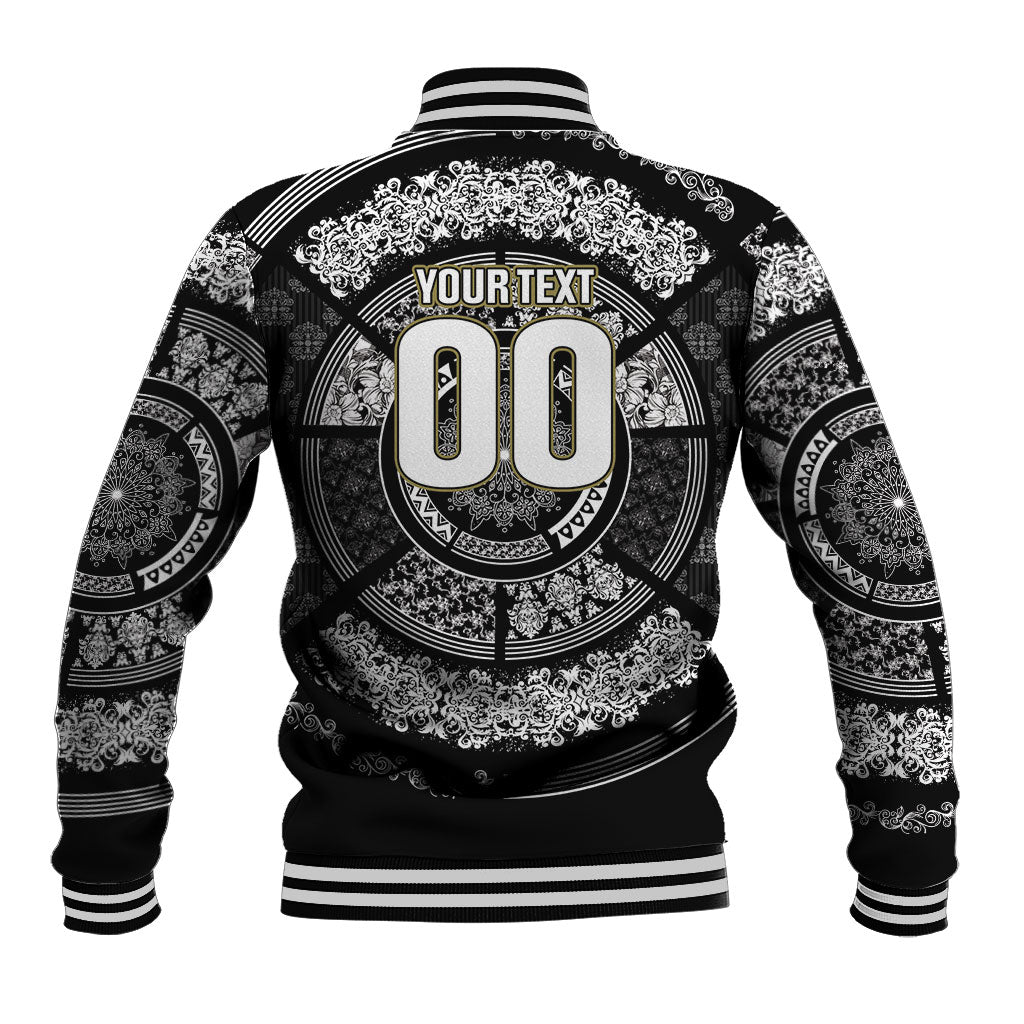 Italy Rugby Concept Custom Baseball Jacket Black and White Mandala Inspired