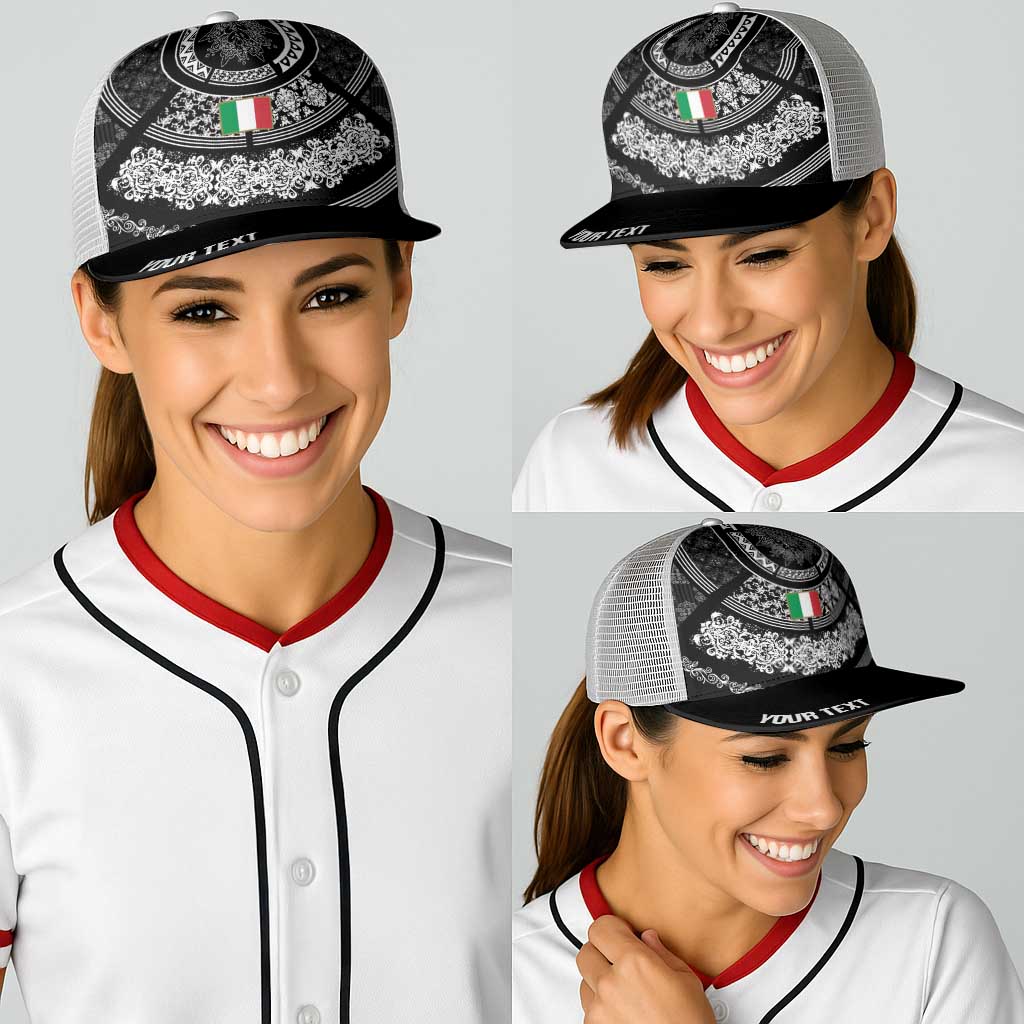 Italy Rugby Concept Personalized Baseball Net Cap Black and White Mandala Inspired
