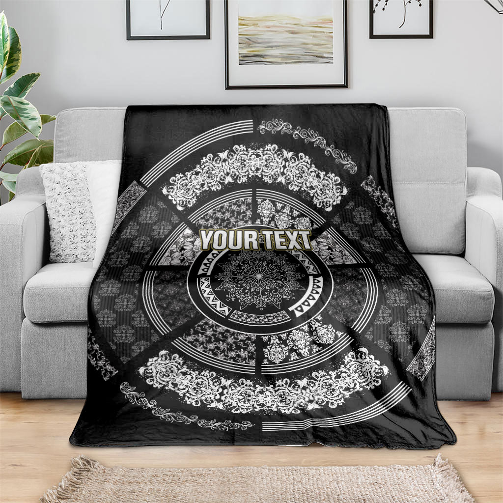 Italy Rugby Concept Custom Blanket Black and White Mandala Inspired