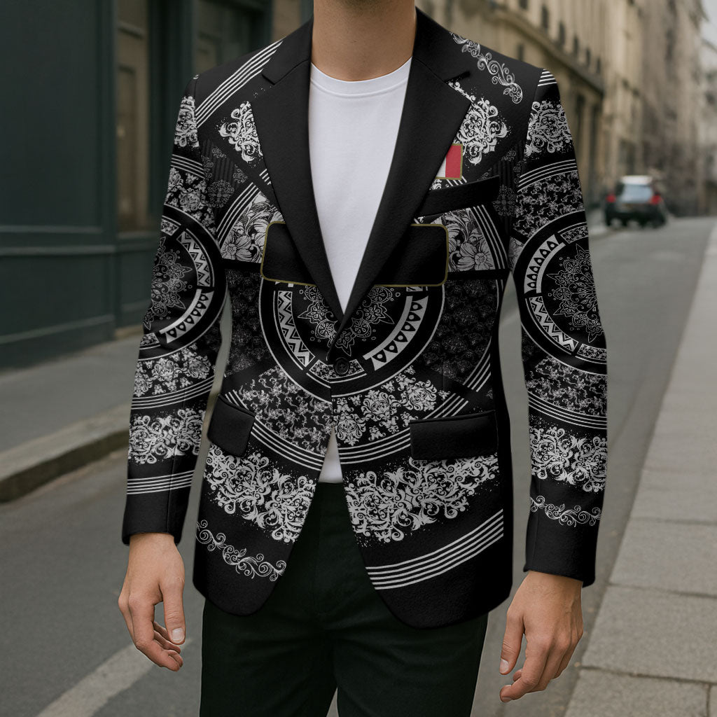 Italy Rugby Concept Custom Blazer Black and White Mandala Inspired