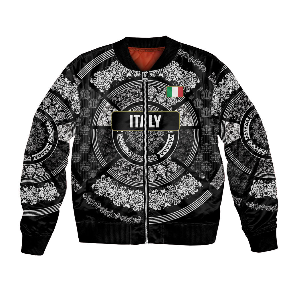 Italy Rugby Concept Custom Bomber Jacket Black and White Mandala Inspired