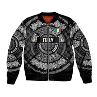Italy Rugby Concept Custom Bomber Jacket Black and White Mandala Inspired
