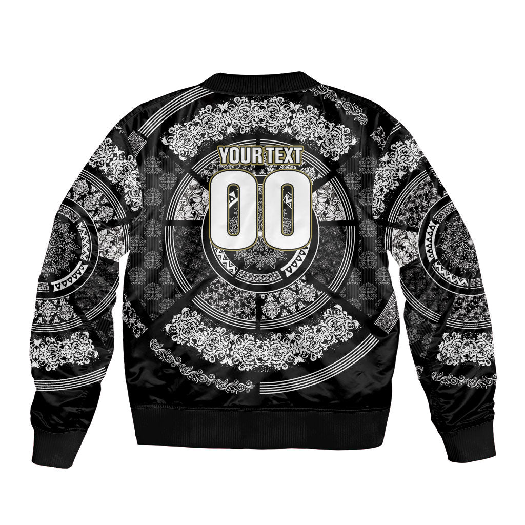 Italy Rugby Concept Custom Bomber Jacket Black and White Mandala Inspired