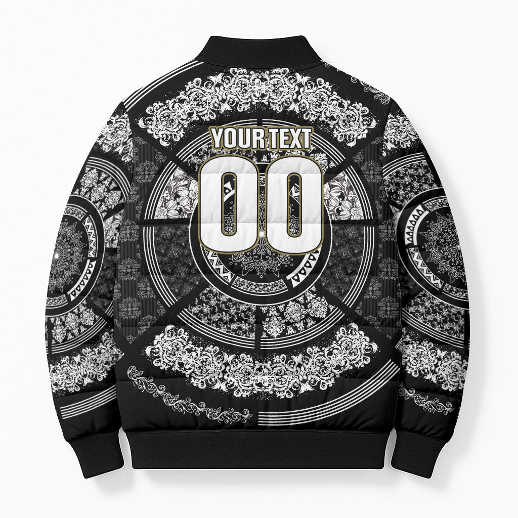 Italy Rugby Concept Custom Bomber Puffer Jacket Black and White Mandala Inspired