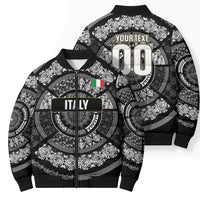 Italy Rugby Concept Custom Bomber Puffer Jacket Black and White Mandala Inspired