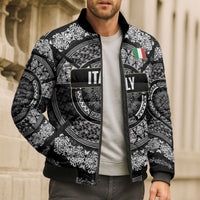 Italy Rugby Concept Custom Bomber Puffer Jacket Black and White Mandala Inspired
