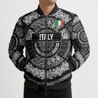 Italy Rugby Concept Custom Bomber Puffer Jacket Black and White Mandala Inspired