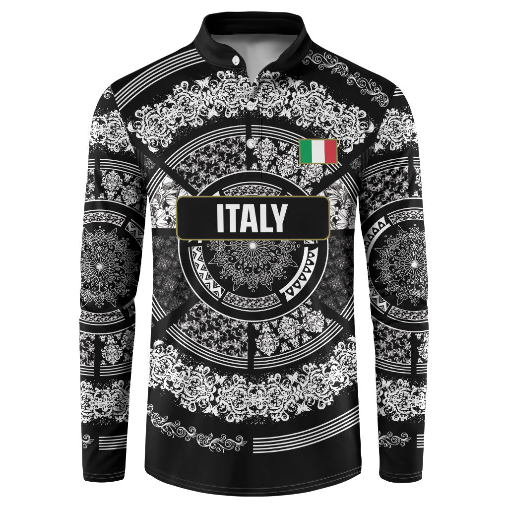 Italy Rugby Concept Custom Button Sweatshirt Black and White Mandala Inspired
