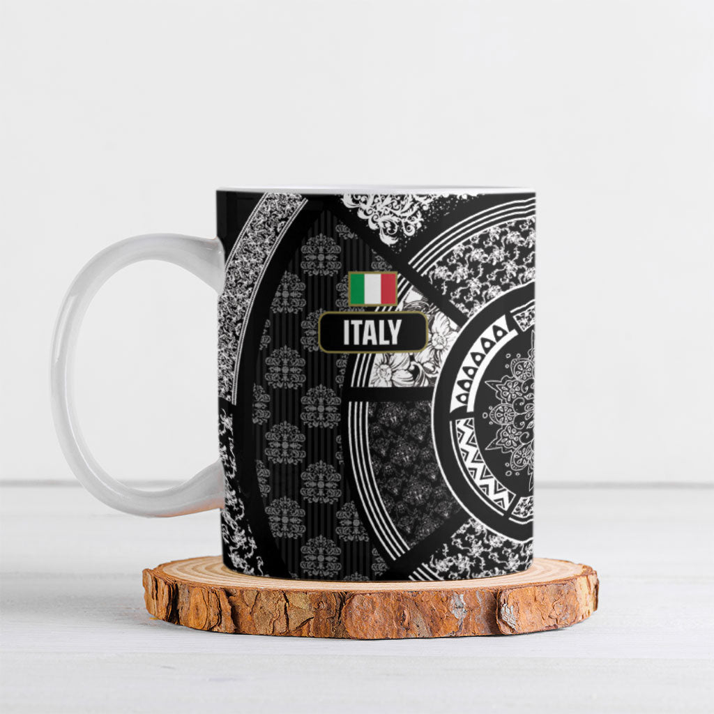 Italy Rugby Concept Custom Ceramic Mug Black and White Mandala Inspired