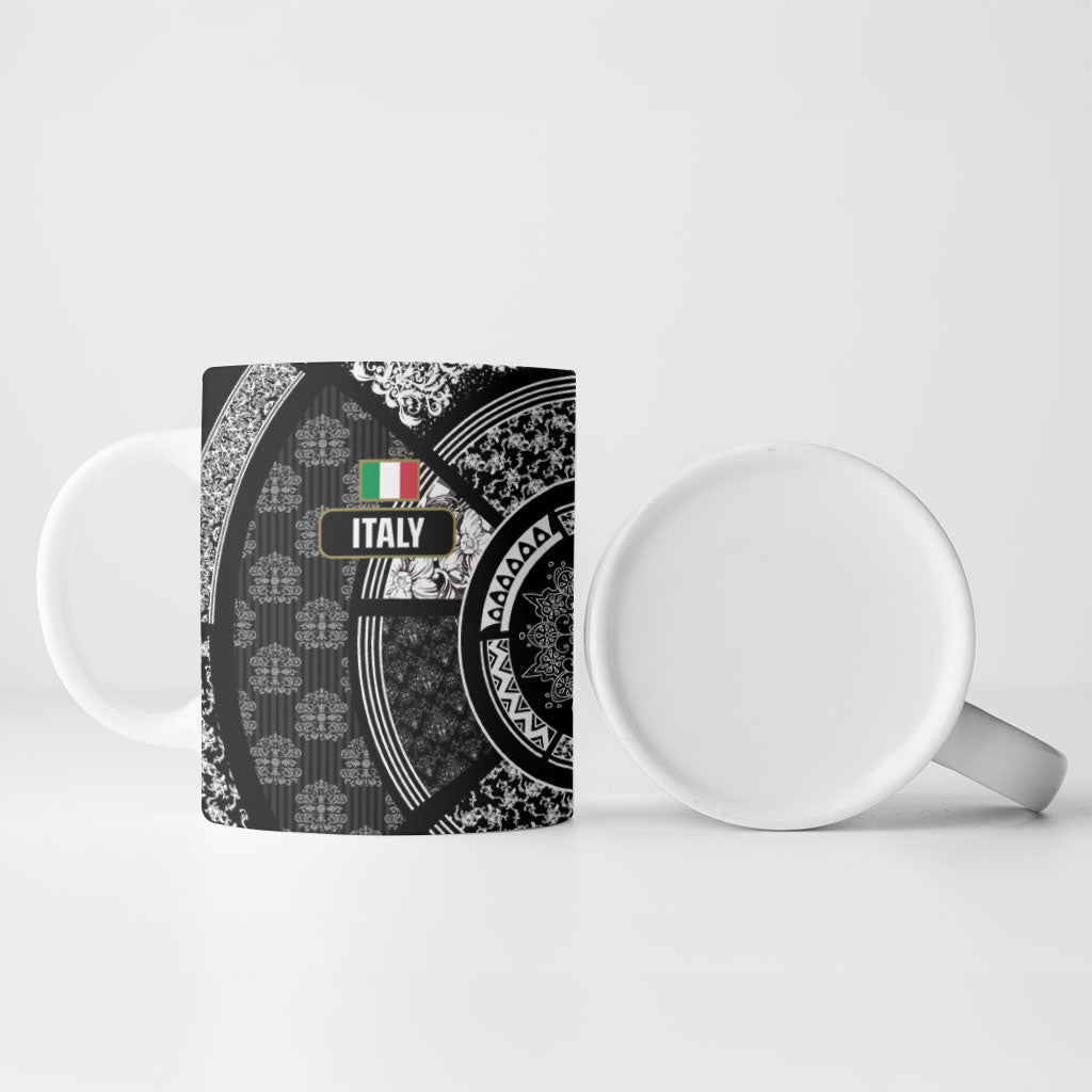 Italy Rugby Concept Custom Ceramic Mug Black and White Mandala Inspired