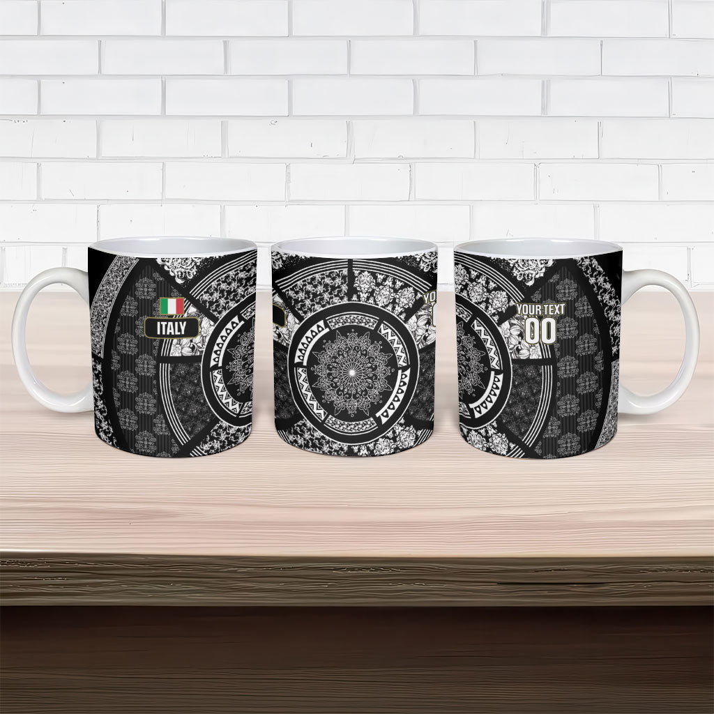 Italy Rugby Concept Custom Ceramic Mug Black and White Mandala Inspired
