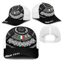 Italy Rugby Concept Personalized Mesh Trucker Cap Black and White Mandala Inspired