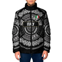 Italy Rugby Concept Custom Padded Jacket Black and White Mandala Inspired