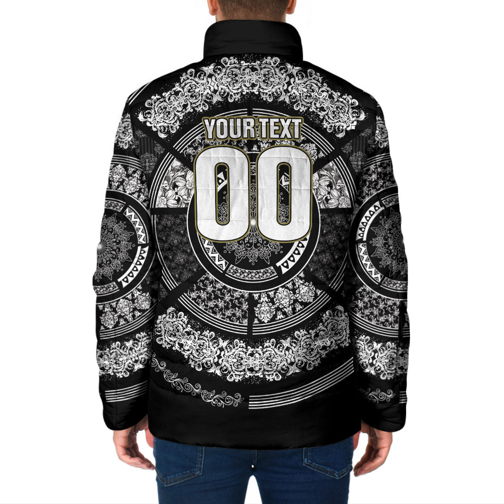 Italy Rugby Concept Custom Padded Jacket Black and White Mandala Inspired