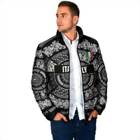 Italy Rugby Concept Custom Padded Jacket Black and White Mandala Inspired