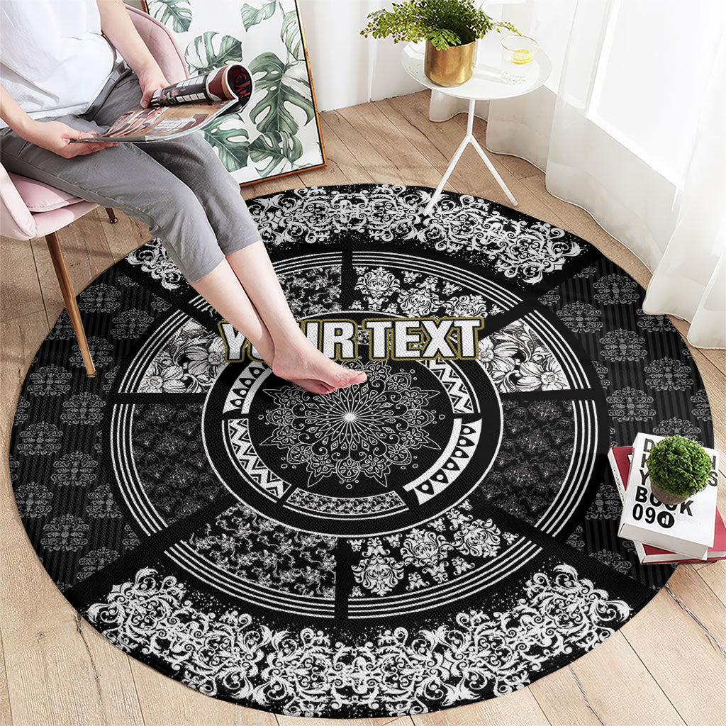 Italy Rugby Concept Custom Round Carpet Black and White Mandala Inspired