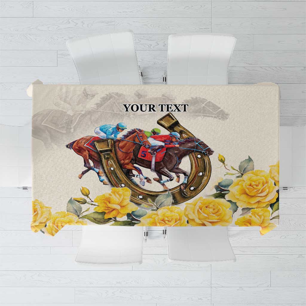 Melbourne Horse Racing Personalised Tablecloth Australian Horse With Yellow Roses - Wonder Print Shop