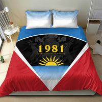 Red, blue and white duvet cover bedding set with 1981 flag triangle design and pillowcases
