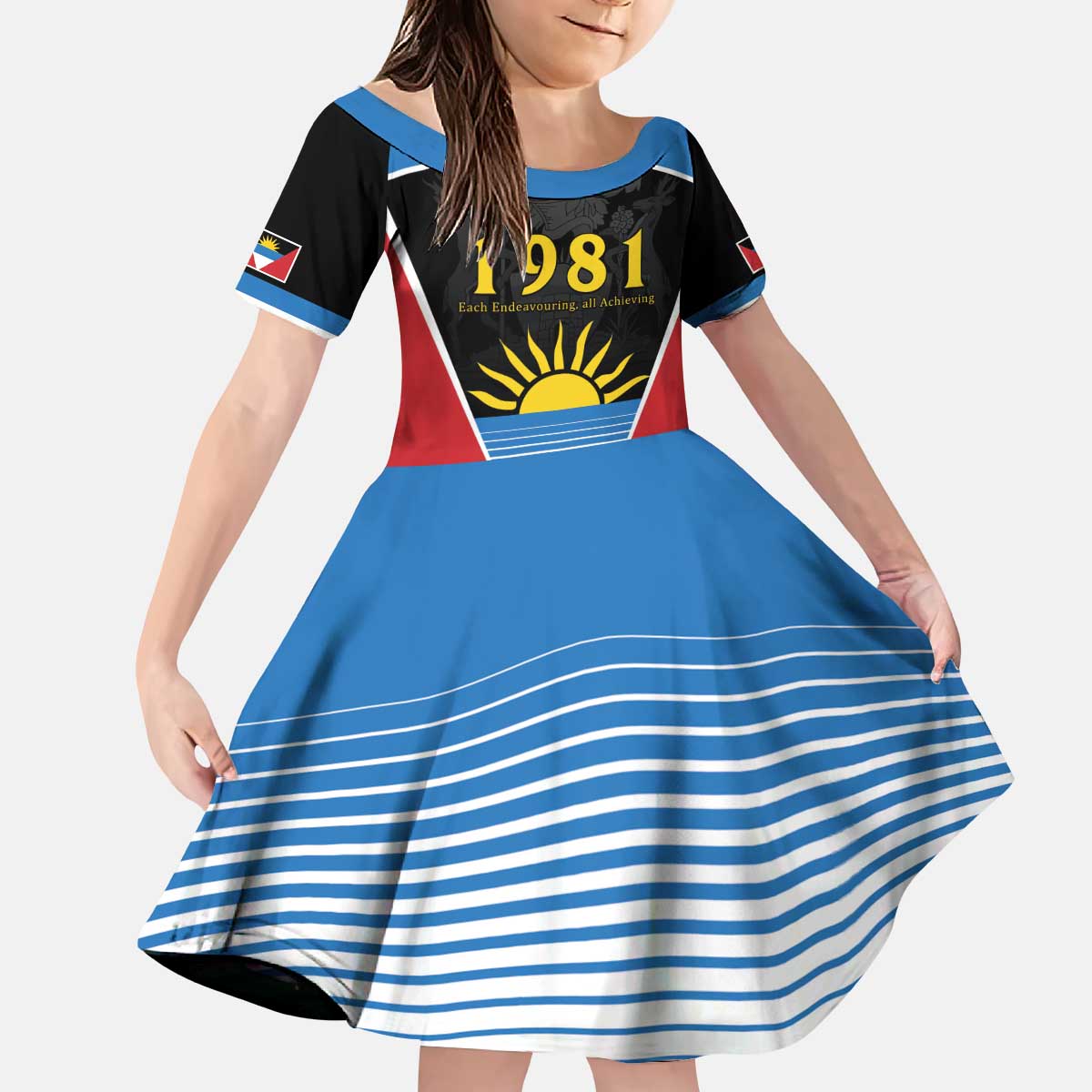 Antigua and Barbuda 1981 Kid Short Sleeve Dress Each Endeavouring All Achieving - Wonder Print Shop