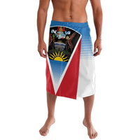 Flag-pattern lavalava wrap skirt, red white blue, with crest and sun graphic
