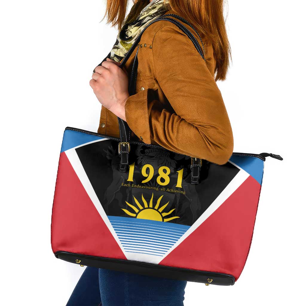 Antigua and Barbuda 1981 Leather Tote Bag Each Endeavouring All Achieving - Wonder Print Shop