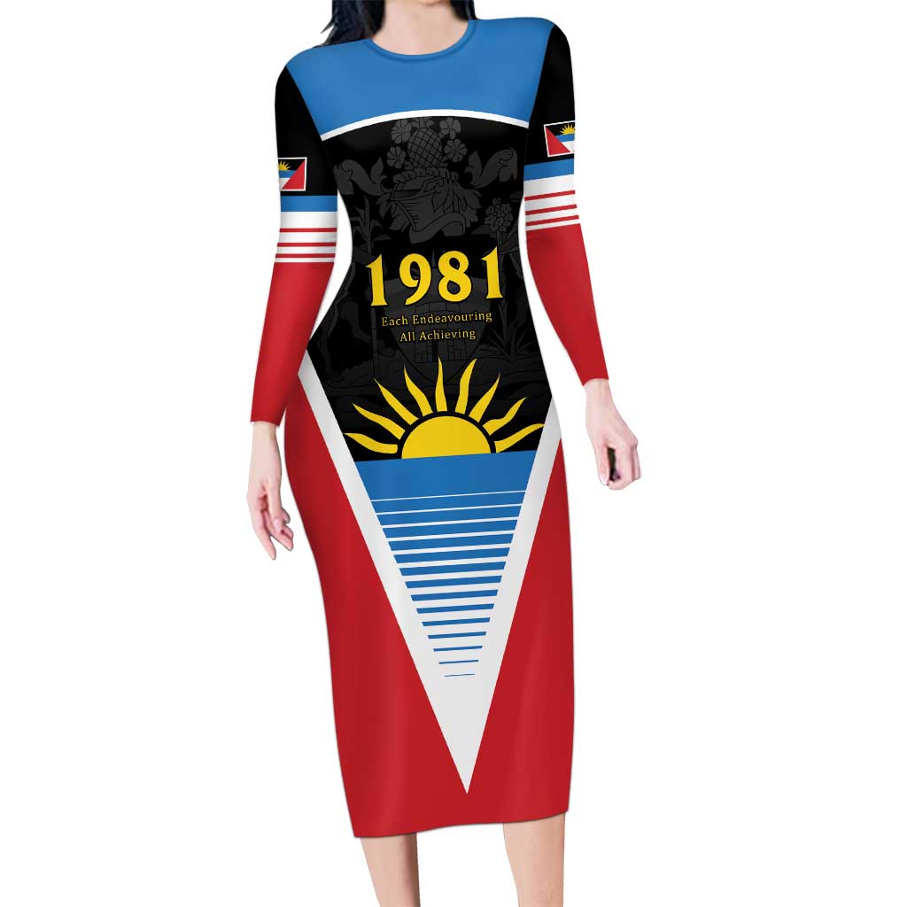 Antigua and Barbuda 1981 Long Sleeve Bodycon Dress Each Endeavouring All Achieving - Wonder Print Shop