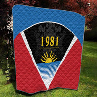 Antigua and Barbuda 1981 quilt with quilted texture and flag triangle featuring yellow sun