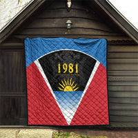 Antigua and Barbuda 1981 quilt hanging display, red and blue with black center yellow sun