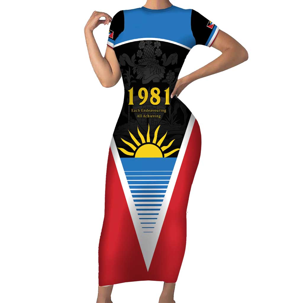 Antigua and Barbuda 1981 Short Sleeve Bodycon Dress Each Endeavouring All Achieving - Wonder Print Shop