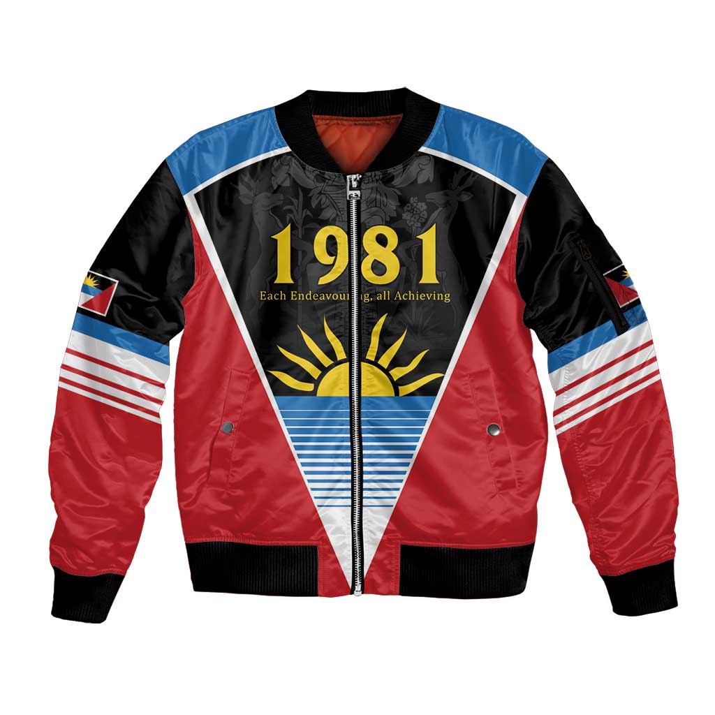 Antigua and Barbuda 1981 Sleeve Zip Bomber Jacket Each Endeavouring All Achieving - Wonder Print Shop