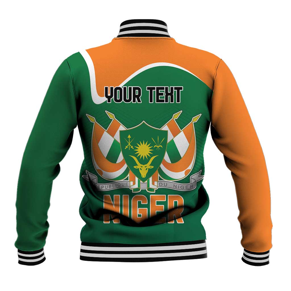 Unisex multicolor baseball jacket back with 'YOUR TEXT' crest and striped cuffs