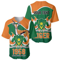 Orange and green baseball jersey with Niger emblem, goat graphic, and 1958 on front