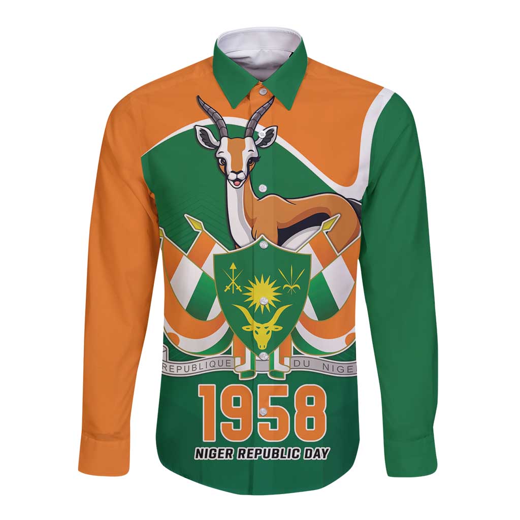 Long-sleeve button shirt with Niger emblem and 1958 graphic on front
