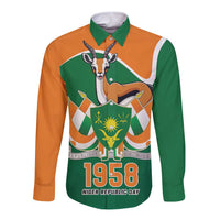 Long-sleeve button shirt with Niger emblem and 1958 graphic on front