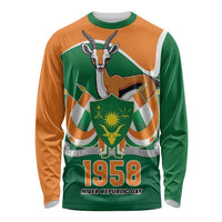 Long-sleeve shirt in green and orange with goat emblem and Niger Republic Day graphic