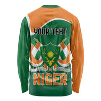 Long-sleeve back print shirt, green and orange, Niger emblem with YOUR TEXT and NIGER