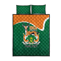 Green quilt bed set with two pillows, quilt top shows 1958 crest and your text