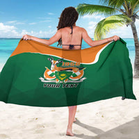 Green and orange personalized sarong with 1958 crest and text, shown from back