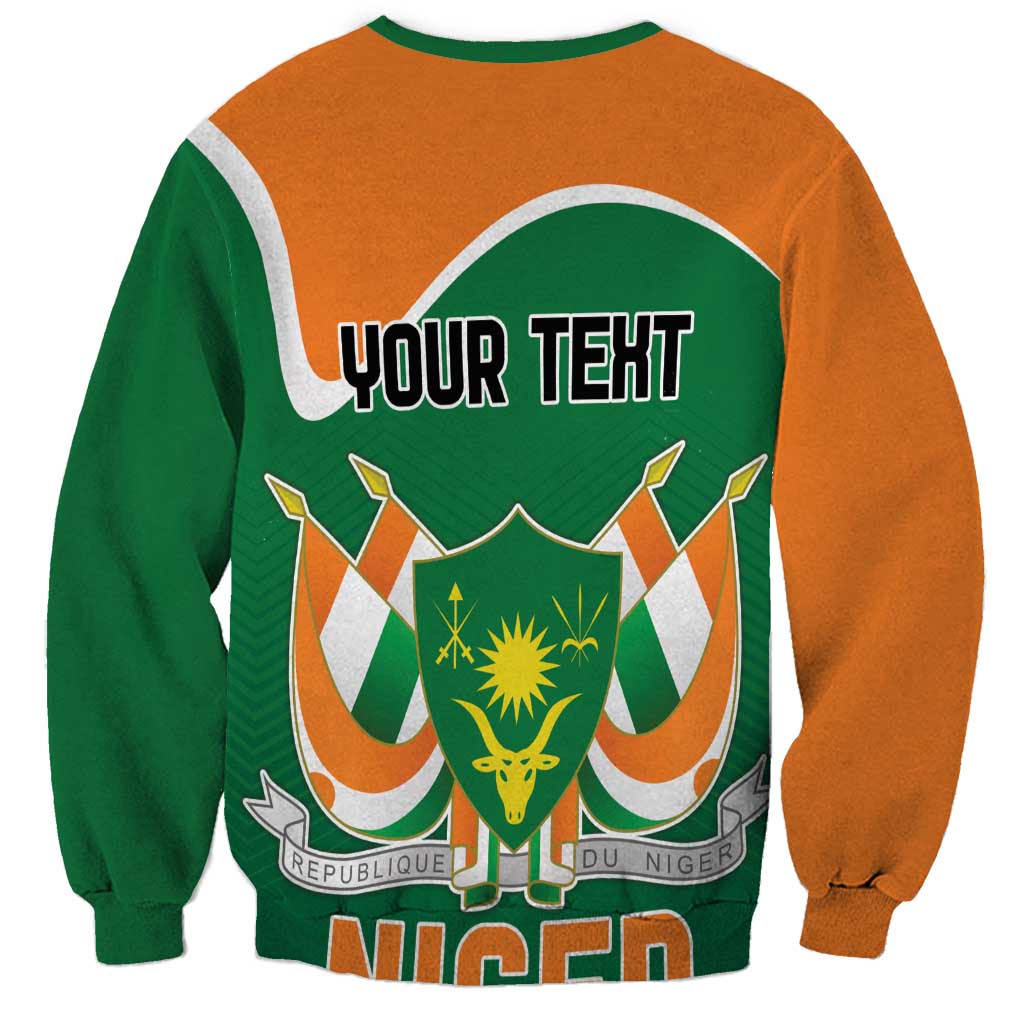 Orange and green personalized sweatshirt with YOUR TEXT back print and antelope emblem