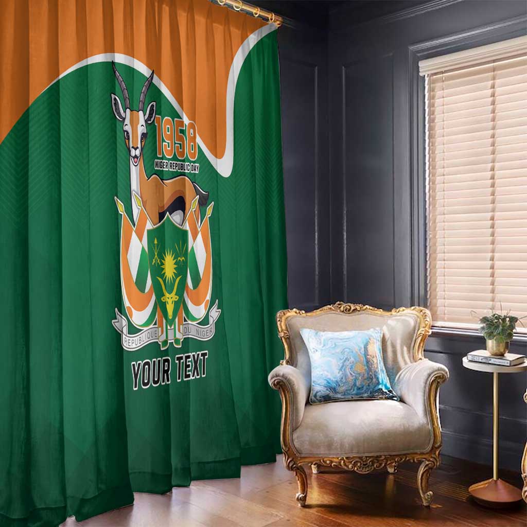 Green and orange window curtain with Republic Day crest emblem and 'YOUR TEXT'
