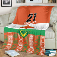 Orange and green football blanket with white stripe, Niger crest and custom text