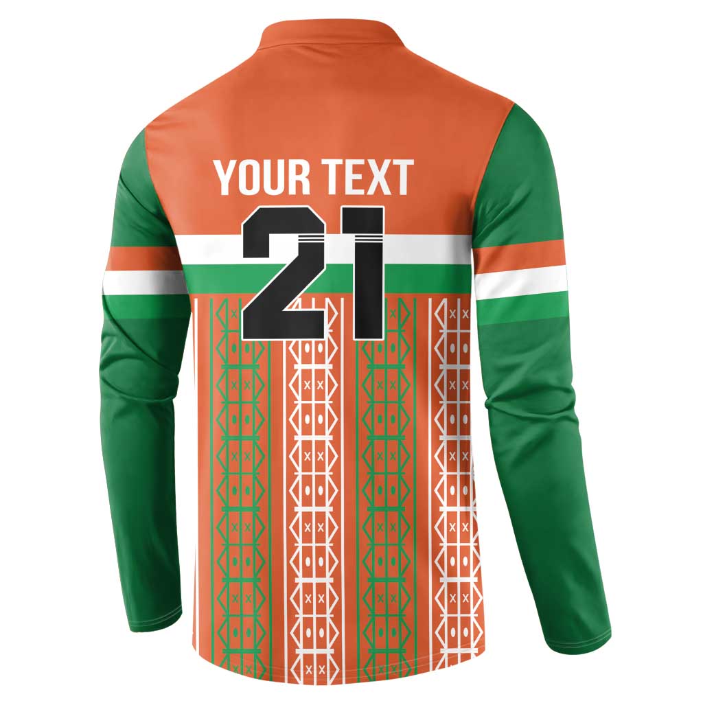 Back view orange and green sweatshirt with 'YOUR TEXT' and large 21 graphic