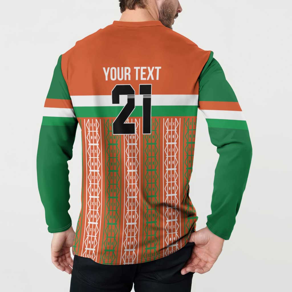 Back orange and green sweatshirt with 'YOUR TEXT' and large 21 graphic