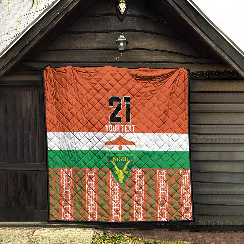 Orange Niger flag style quilt with number 21, your text label, and red patterned strip