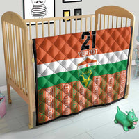 Custom quilt for a baby bed with Niger flag look, number 21, and quilted orange top
