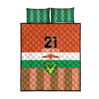 Orange, white, and green quilt bed set with bold '21' design, Niger soccer flag, plus pillows