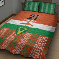 Orange, white, and green quilt bed set with Niger flag and soccer graphic, includes pillows