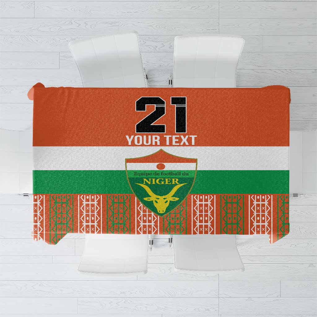 Orange football team tablecloth with '21 YOUR TEXT' and Niger logo