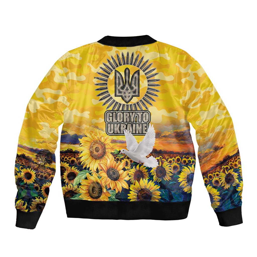 Glory to Ukraine Bomber Jacket Sunflower Field Modern Art