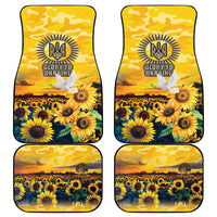 Four car floor mats set, sunflower field artwork on gold camo, Glory to Ukraine emblem